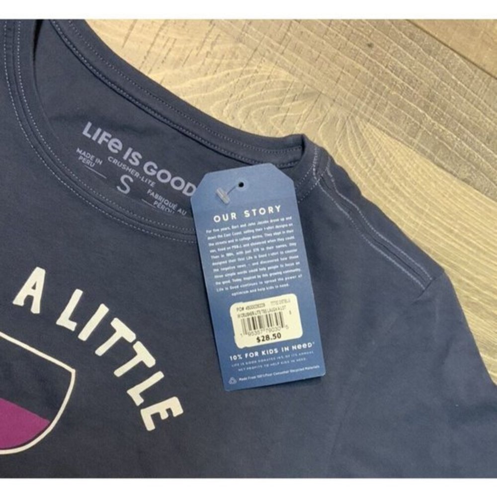 NWT Women's Life is Good Wine A Little Laugh‎ A Lot Blue Small LITE Crusher Tee - Picture 5 of 10